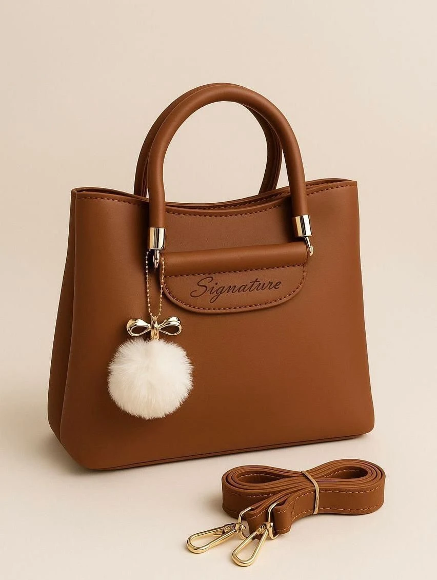 Girls' Shoulder Bag with Pom-Pom Charm
