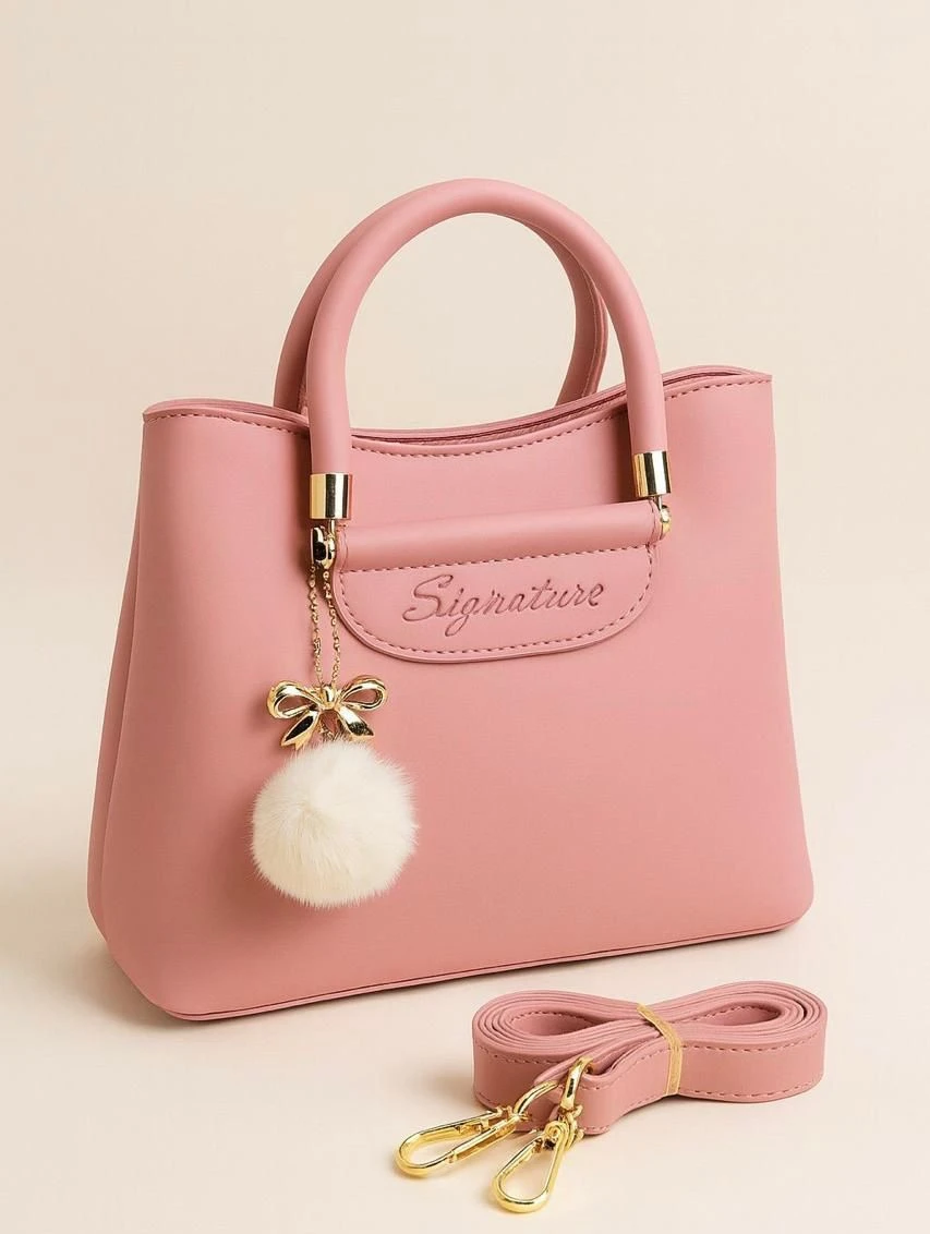 Girls' Shoulder Bag with Pom-Pom Charm