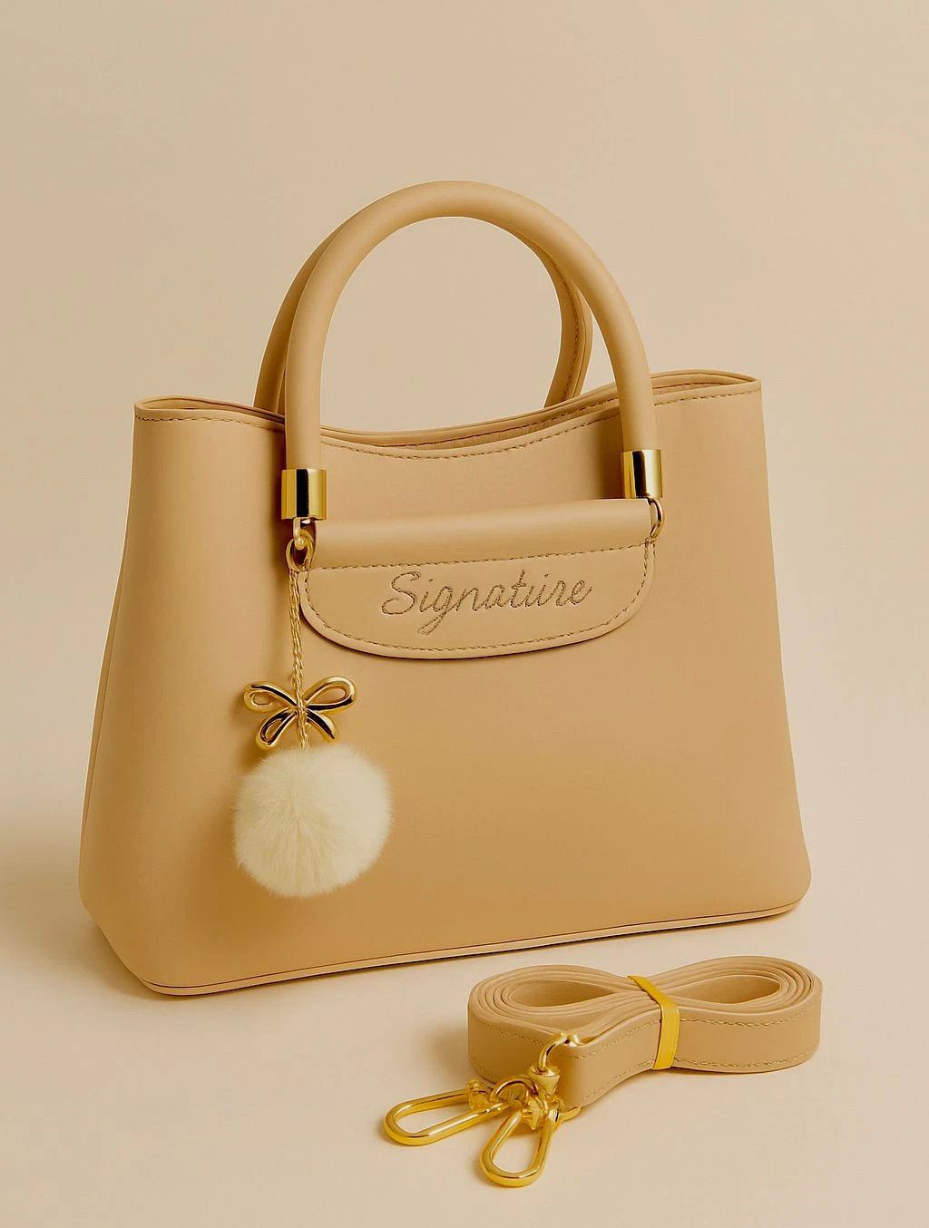 Girls' Shoulder Bag with Pom-Pom Charm