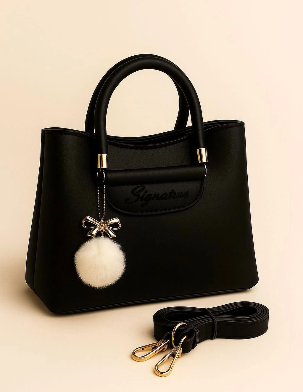 Girls' Shoulder Bag with Pom-Pom Charm