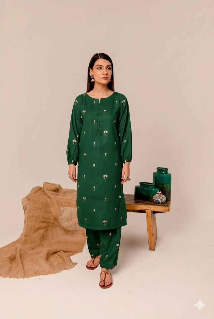 Zara Shahjahan 2-Piece Embroidered Dhanak Suit