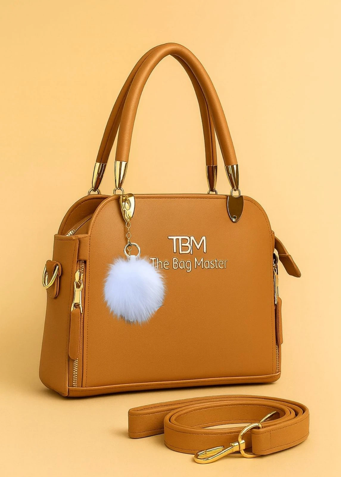 High Quality Cynthetic Leather Bag with Pompom Keychain