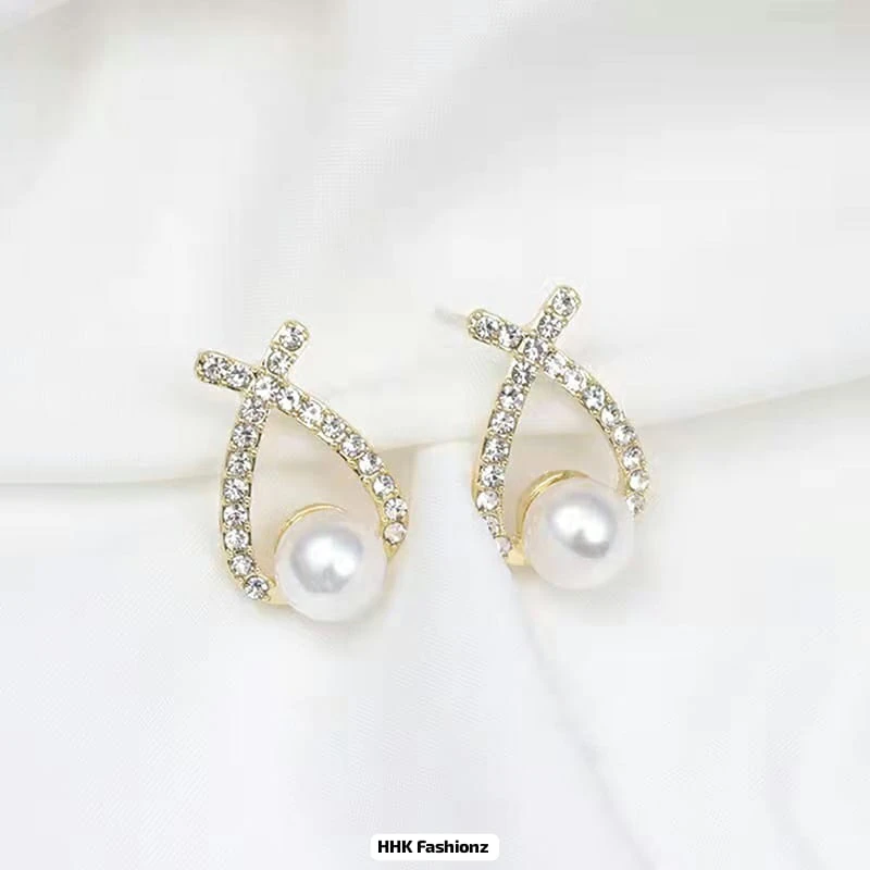 Pearl and Rhinestone Butterfly Earrings