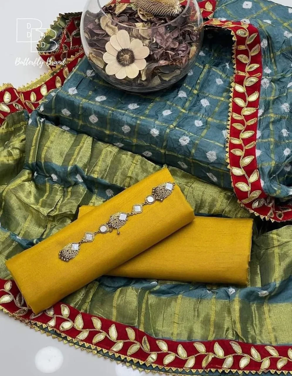 Butterfly Raw Silk 3-Piece Unstitched Suit