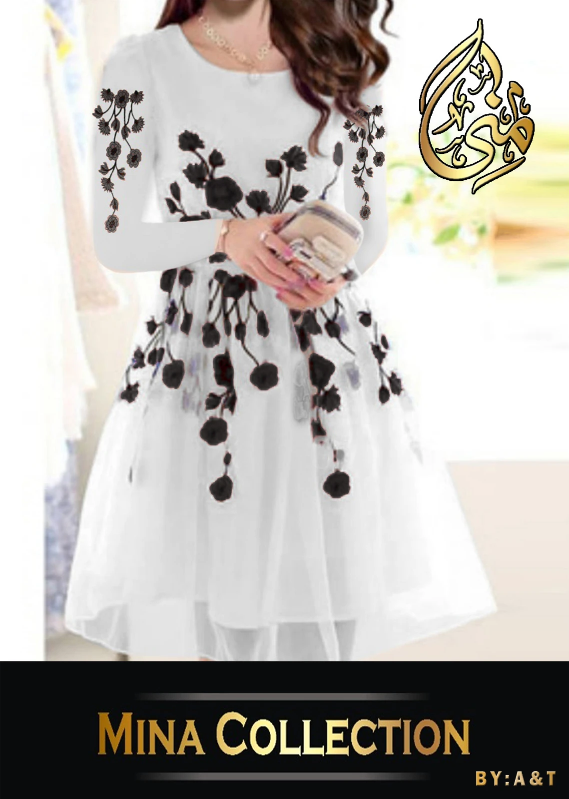 Flower Embroidered Frock with Trouser 2pcs